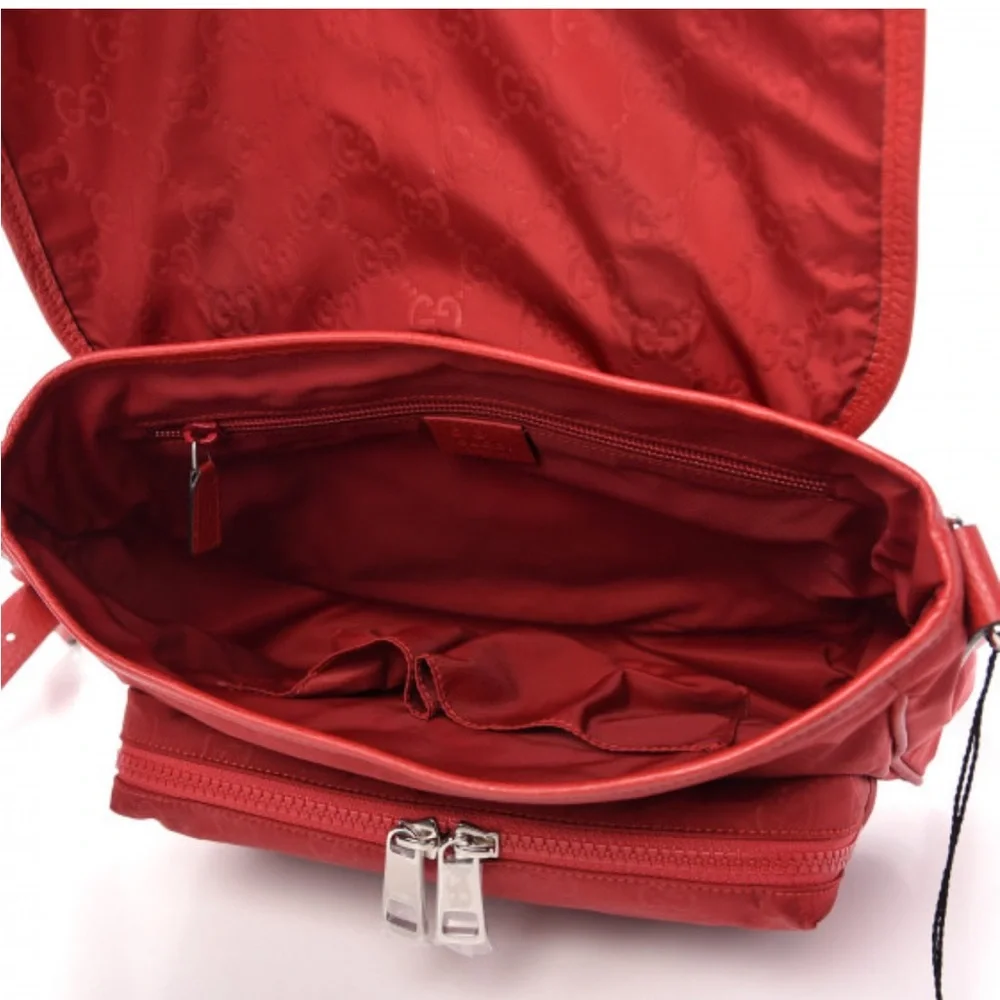 Gucci crossbody bag Guccissima Nylon Monogram Double Buckle Flap Vibrant Red - Picture 3 of 12